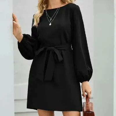 WAIST BELT FASHION SOLID COLOR CASUAL DRESS